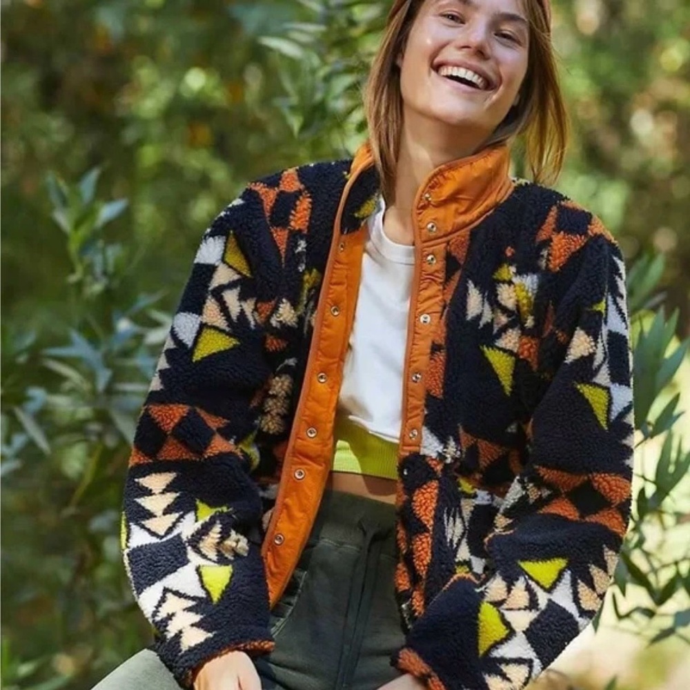 Free People Hit The Slopes Night Sky Combo Fleece Jacket XS